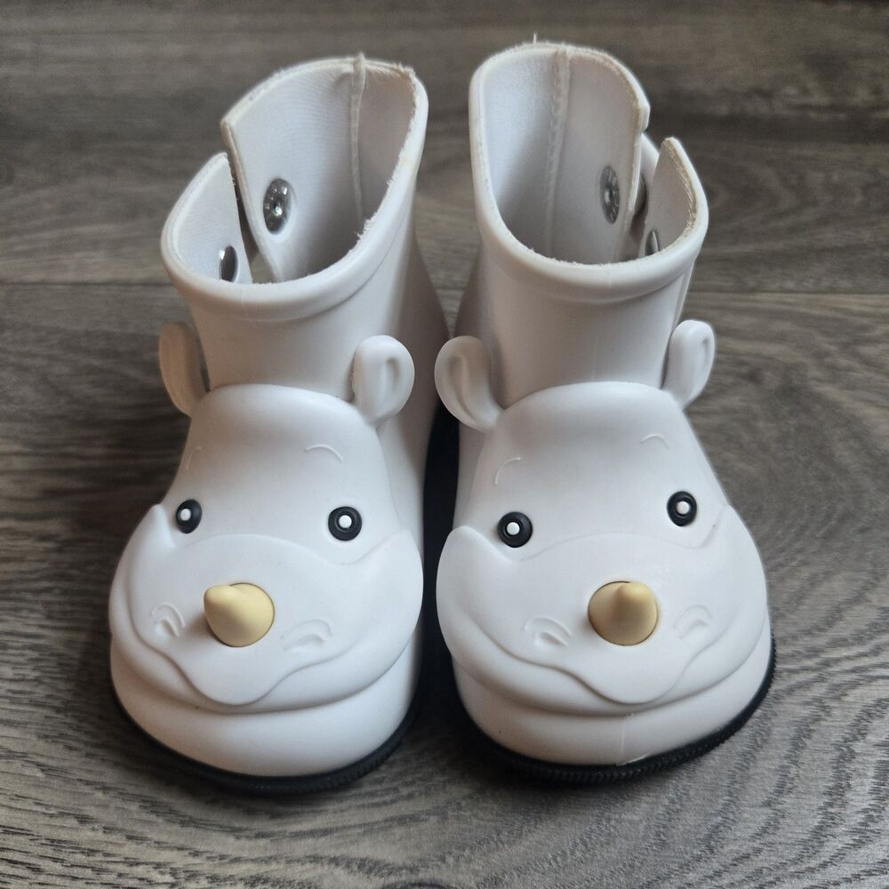 Mini Melissa Sugar Rain Boots White Rhinoceros Rhino Jelly Toddler Size 5